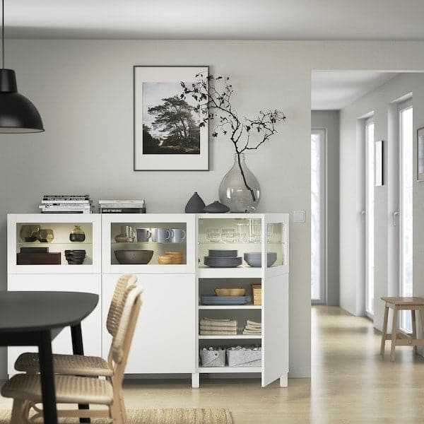 BESTÅ - Storage combination with doors, white Lappviken/Sindvik white clear glass, 180x42x112 cm - best price from Maltashopper.com 09208029