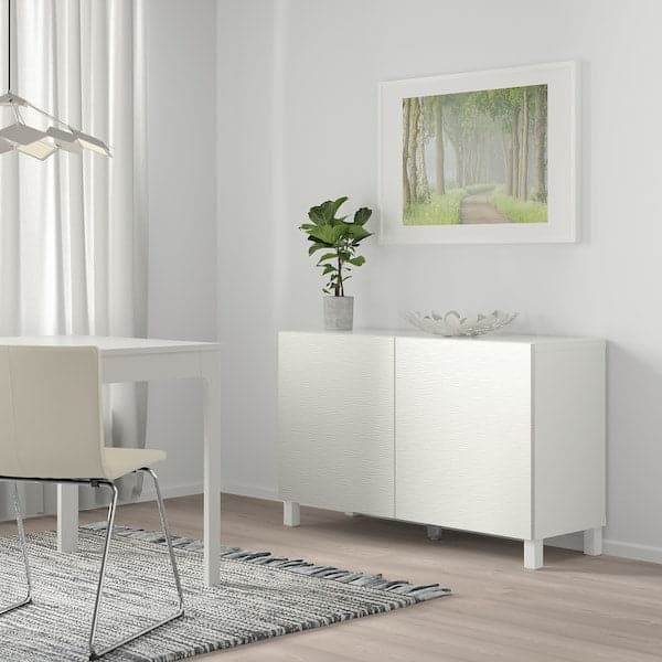 Ikea BESTÅ - Storage combination with doors, white/Laxviken/Stubbarp white, 120x42x74 cm