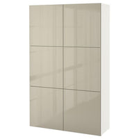 BESTÅ storage combination with doors, white/Selsviken high-gloss/beige, 120x42x193 cm