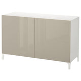 BESTÅ storage combination with doors, white/Selsviken high-gloss/beige, 120x42x74 cm