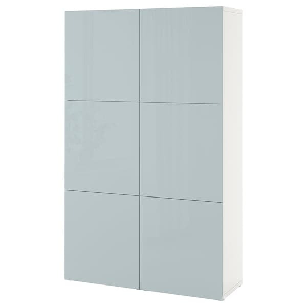 BESTÅ - Storage combination with doors, white Selsviken/high-gloss light grey-blue, 120x42x193 cm - best price from Maltashopper.com 49421688