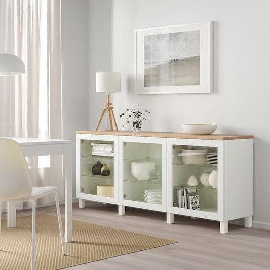 Ikea BESTÅ - Storage combination with doors, white/Sindvik/Stubbarp white clear glass, 180x42x76 cm