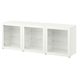 BESTÅ storage combination with doors, white/Sindvik white clear glass, 180x42x65 cm