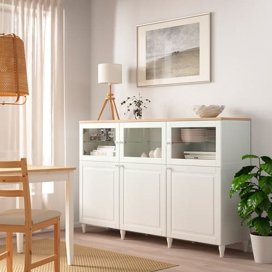 Ikea BESTÅ - Storage combination with doors, white/Smeviken/Kabbarp white clear glass, 180x42x114 cm