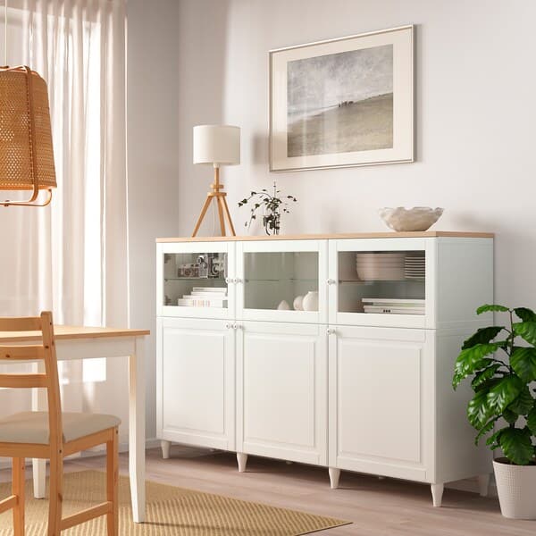 Ikea BESTÅ - Storage combination with doors, white/Smeviken/Kabbarp white clear glass, 180x42x114 cm