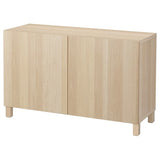 BESTÅ storage combination with doors, white stained oak effect/Lappviken/Stubbarp white stained oak effect, 120x42x74 cm