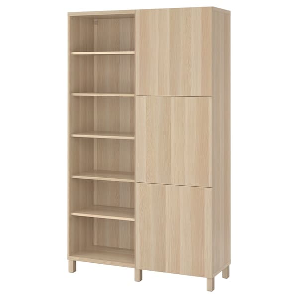 BESTÅ - Storage combination with doors, white stained oak effect/Lappviken/Stubbarp white stained oak effect, 120x42x202 cm - best price from Maltashopper.com 39301771