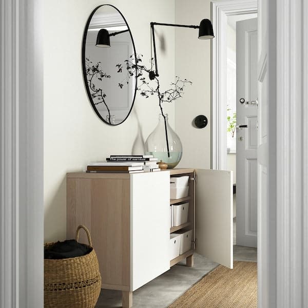 BESTÅ - Storage combination with doors, white stained oak effect/Laxviken/Stubbarp white, 120x42x74 cm - best price from Maltashopper.com 79209997