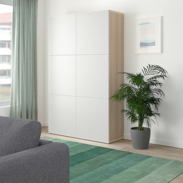 Ikea BESTÅ - Storage combination with doors, white stained oak effect/Laxviken white, 120x42x193 cm