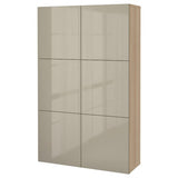 BESTÅ storage combination with doors, white stained oak effect/Selsviken high-gloss/beige, 120x42x193 cm