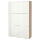 BESTÅ storage combination with doors, white stained oak effect/Selsviken high-gloss/white, 120x42x193 cm