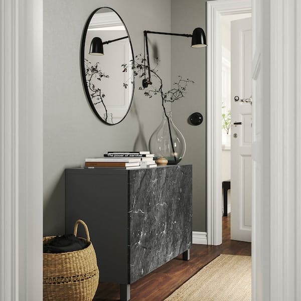 BESTÅ - Storage combination with doors, dark grey Bergsviken/Stubbarp/black marble effect, 120x42x74 cm - best price from Maltashopper.com 29508036