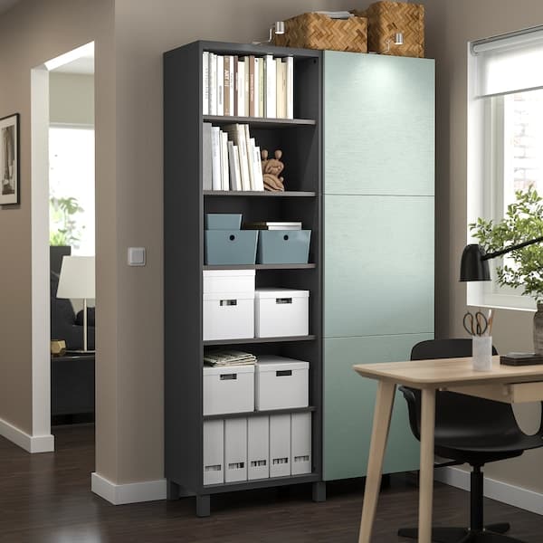 BESTÅ - Storage combination with doors, dark grey/Hjortviken pale grey-green, 120x42x202 cm - best price from Maltashopper.com 59508153