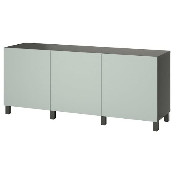 BESTÅ - Storage combination with doors, dark grey/Hjortviken/Stubbarp pale grey-green, 180x42x74 cm - best price from Maltashopper.com 39508074