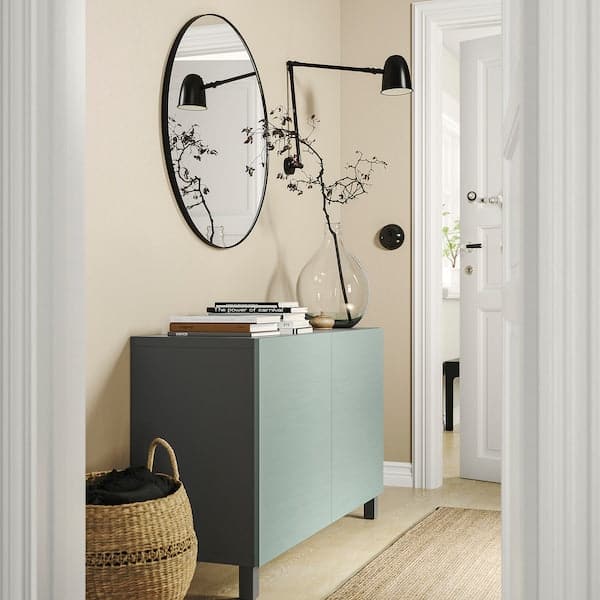 BESTÅ - Storage combination with doors, dark grey/Hjortviken/Stubbarp pale grey-green, 120x42x74 cm - best price from Maltashopper.com 69508039