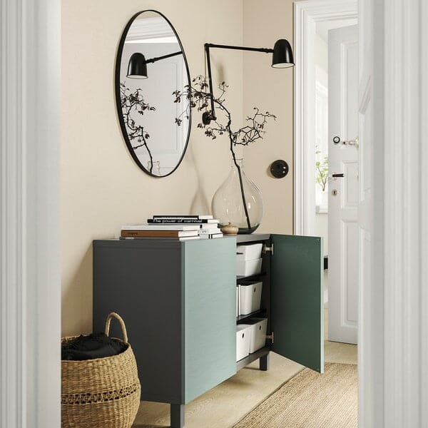 BESTÅ - Storage combination with doors, dark grey/Hjortviken/Stubbarp pale grey-green, 120x42x74 cm - best price from Maltashopper.com 69508039
