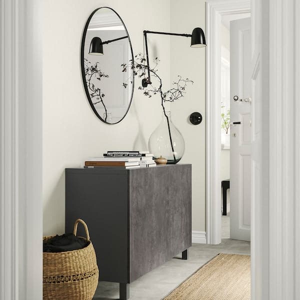 Ikea BESTÅ - Storage combination with doors, dark grey Kallviken/dark grey concrete effect, 120x42x74 cm
