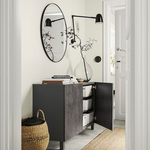 BESTÅ - Storage combination with doors, dark grey Kallviken/dark grey concrete effect, 120x42x74 cm - best price from Maltashopper.com 89508038