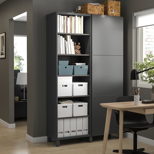 Ikea BESTÅ - Storage combination with doors, dark grey/Lappviken/Stubbarp dark grey, 120x42x202 cm