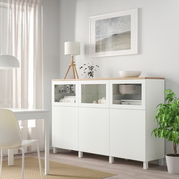 Ikea BESTÅ - Storage combination with doors, Lappviken/Stubbarp/Sindvik white clear glass, 180x42x114 cm