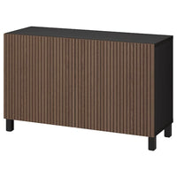 BESTÅ storage combination with doors, black-brown Björköviken/Stubbarp/brown stained oak veneer, 120x42x74 cm