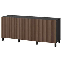 BESTÅ storage combination with doors, black-brown Björköviken/Stubbarp/brown stained oak veneer, 180x42x74 cm
