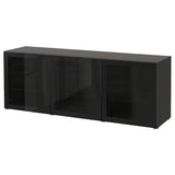 BESTÅ storage combination with doors, black-brown/Glassvik black/clear glass, 180x42x65 cm