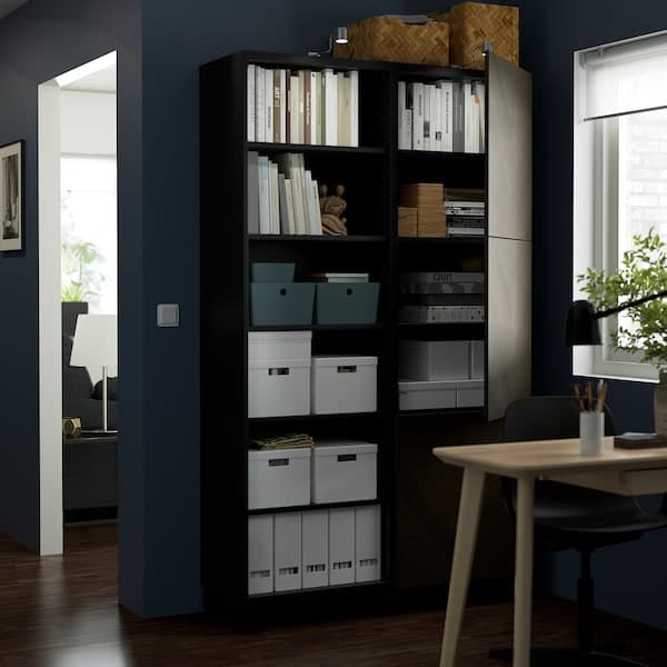 BESTÅ - Storage combination with doors, black-brown Hedeviken/dark brown stained oak veneer, 120x42x202 cm - best price from Maltashopper.com 59421697