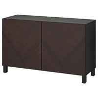 BESTÅ storage combination with doors, black-brown Hedeviken/Stubbarp/dark brown stained oak veneer, 120x42x74 cm