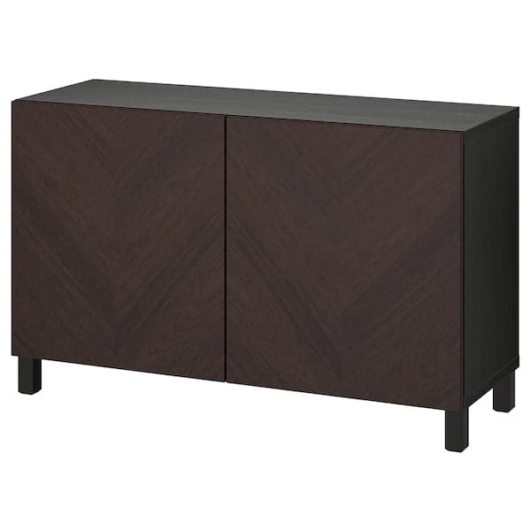 BESTÅ - Storage combination with doors, black-brown Hedeviken/Stubbarp/dark brown stained oak veneer, 120x42x74 cm - best price from Maltashopper.com 69421423