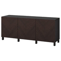 BESTÅ storage combination with doors, black-brown Hedeviken/Stubbarp/dark brown stained oak veneer, 180x42x74 cm