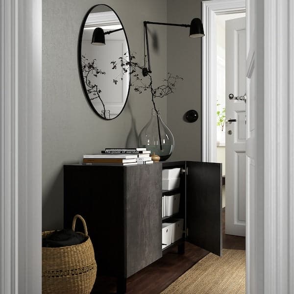 BESTÅ - Storage combination with doors, black-brown Kallviken/Stubbarp/dark grey concrete effect, 120x42x74 cm - best price from Maltashopper.com 89207813