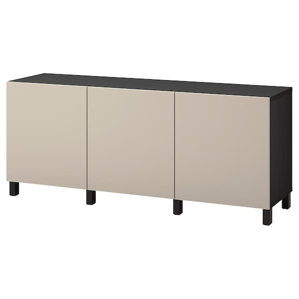 BESTÅ - Storage combination with doors, black-brown/Lappviken/Stubbarp light grey-beige, 180x42x74 cm - best price from Maltashopper.com 39421735