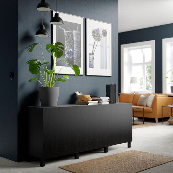 BESTÅ - Storage combination with doors, black-brown/Lappviken/Stubbarp black-brown, 180x42x74 cm - best price from Maltashopper.com 89139490