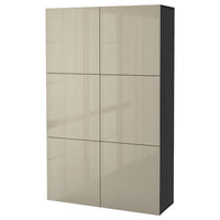 BESTÅ storage combination with doors, black-brown/Selsviken high-gloss/beige, 120x42x193 cm