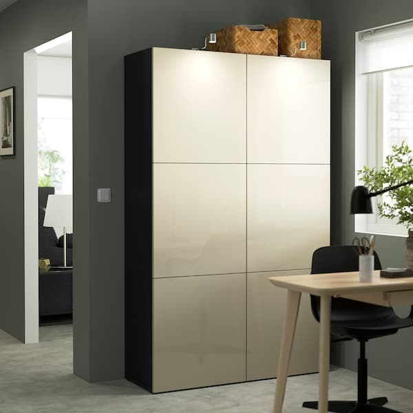 BESTÅ Mobile with doors - brown-black/Selsviken glossy/beige 120x40x192 cm , 120x42x193 cm - best price from Maltashopper.com 39124764