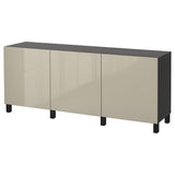BESTÅ storage combination with doors, black-brown/Selsviken/Stubbarp high-gloss/beige, 180x42x74 cm