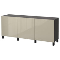 BESTÅ storage combination with doors, black-brown/Selsviken/Stubbarp high-gloss/beige, 180x42x74 cm