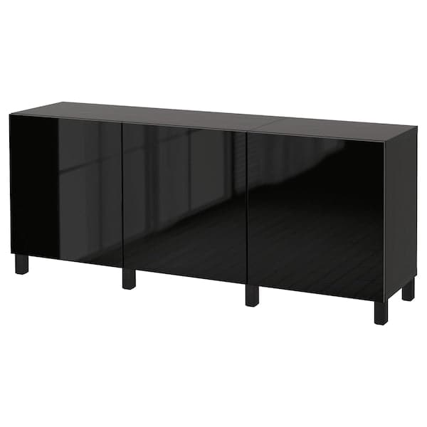 BESTÅ - Storage combination with doors, black-brown/Selsviken/Stubbarp high-gloss/black, 180x42x74 cm - best price from Maltashopper.com 59139806