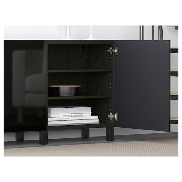 Ikea BESTÅ - Storage combination with doors, black-brown/Selsviken/Stubbarp high-gloss/black, 180x42x74 cm
