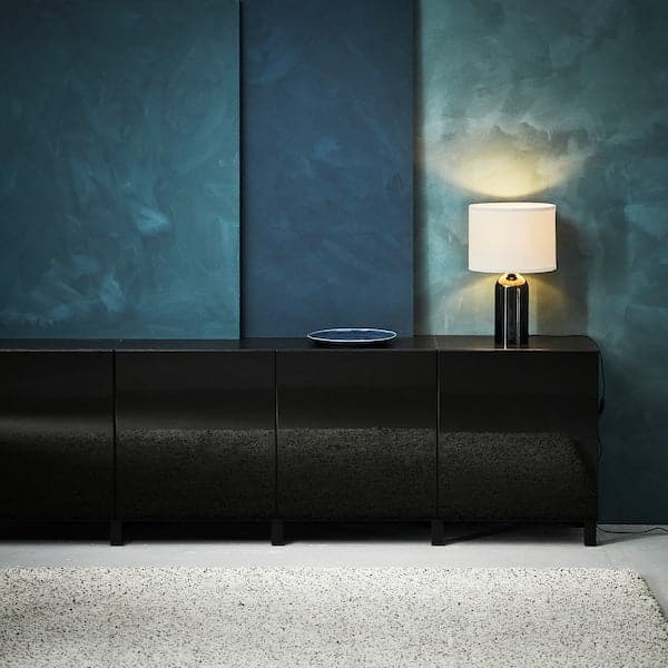 BESTÅ - Storage combination with doors, black-brown/Selsviken/Stubbarp high-gloss/black, 180x42x74 cm - best price from Maltashopper.com 59139806