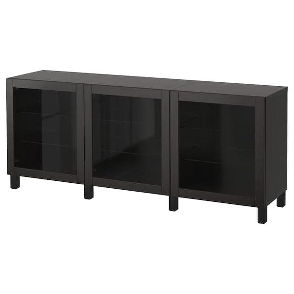 Ikea BESTÅ - Storage combination with doors, black-brown/Sindvik/Stubbarp black-brown clear glass, 180x42x74 cm
