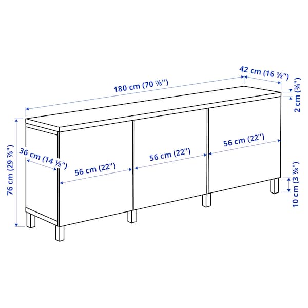 Ikea BESTÅ - Storage combination with doors, black/Sindvik/Stubbarp black, 180x42x76 cm