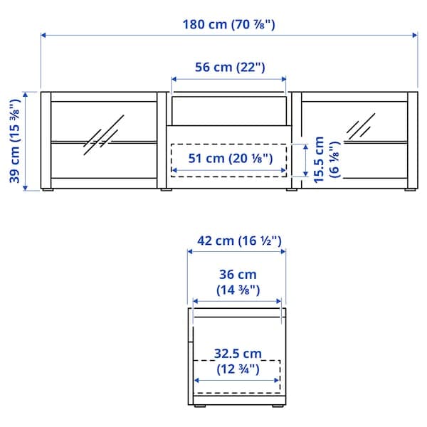 Ikea BESTÅ - TV bench, white/Hanviken white clear glass, 180x42x39 cm