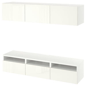 Ikea BESTÅ - TV bench, white/Selsviken high-gloss/white, 180x42x185 cm