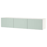 BESTÅ TV bench with doors, white/Hjortviken pale grey-green, 180x42x38 cm