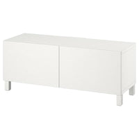 BESTÅ TV bench with doors, white Laxviken/Stubbarp/white, 120x42x48 cm