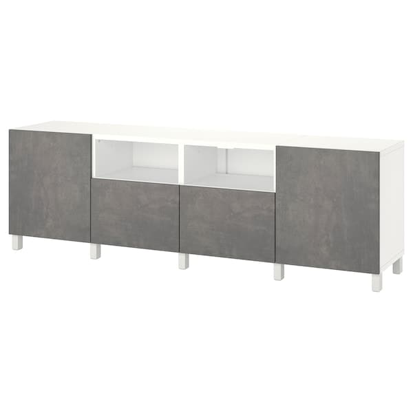 BESTÅ - TV bench with doors and drawers, white/Kallviken/Stubbarp dark grey, 240x42x74 cm - best price from Maltashopper.com 59421640