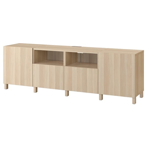 Ikea BESTÅ - TV bench with doors and drawers, white stained oak effect/Lappviken/Stubbarp white stained oak effect, 240x42x74 cm