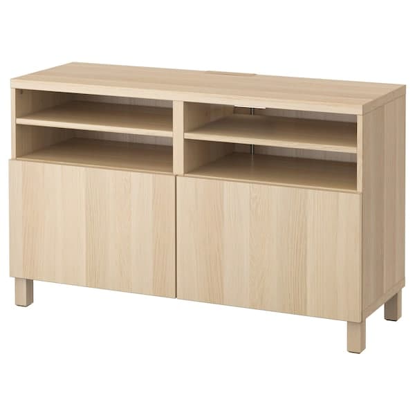 Ikea BESTÅ - TV bench with doors, white stained oak effect/Lappviken/Stubbarp white stained oak effect, 120x42x74 cm